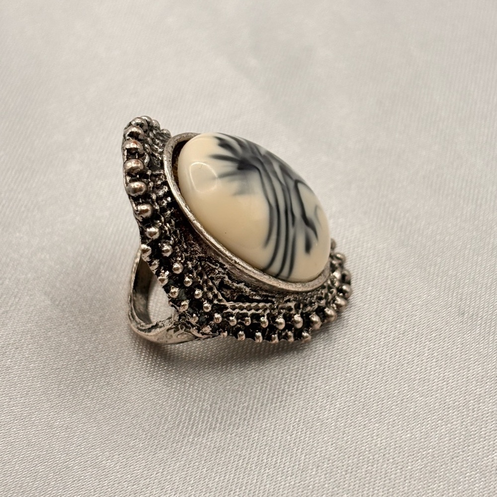 Silver-Tone Dendritic Agate Statement Ring - Picture 9 of 14
